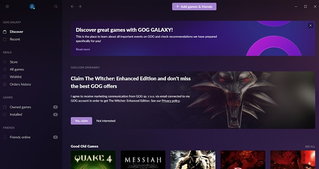 GOG Galaxy odkryj zrzut ekranu