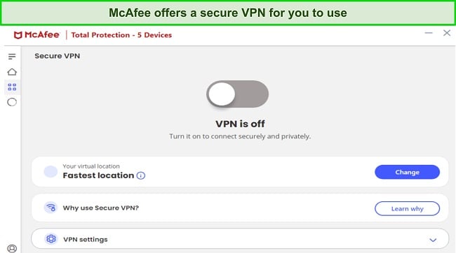 McAfee's built-in VPN
