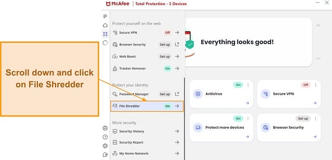 Opening McAfee's File Shredder