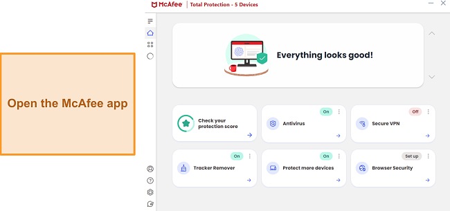 Opening McAfee's app