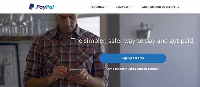 PayPal home page screenshot