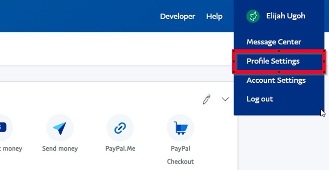 PayPal profile settings screenshot