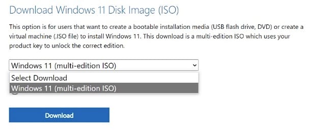 Captura de tela do download do Windows 11