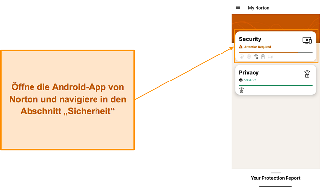 Benutzeroberfläche der Android-App von Norton