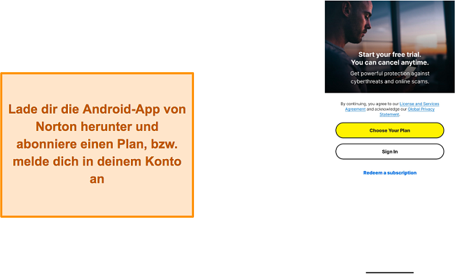 Starten von Norton auf Android