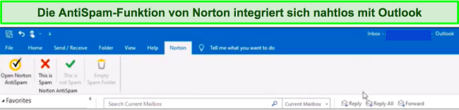 Screenshot der Integration von Norton Antivirus Email Scan mit Outlook