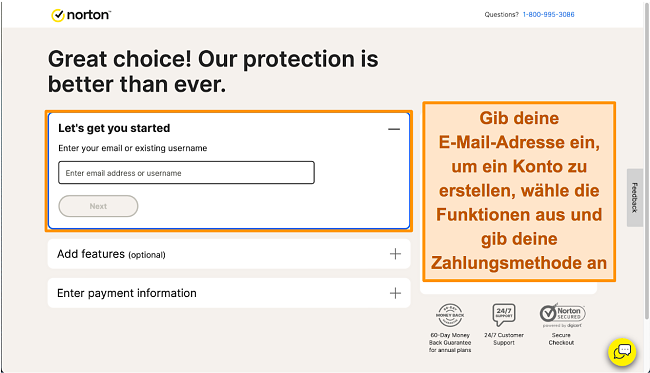 Kontoerstellung auf der Norton-Website
