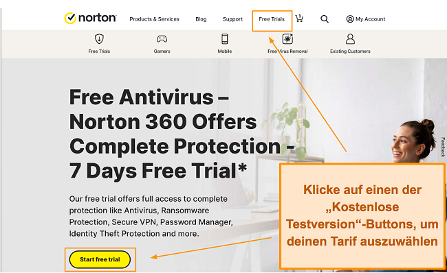 Kostenloses Testangebot für die Norton-Website