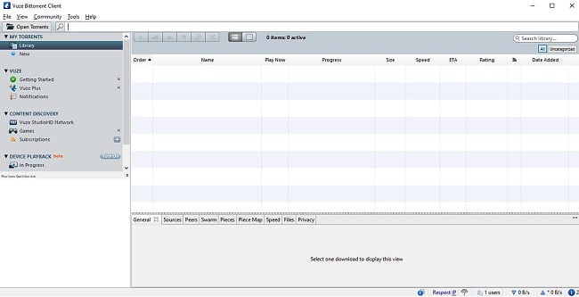 Screenshot of Vuze's main interface