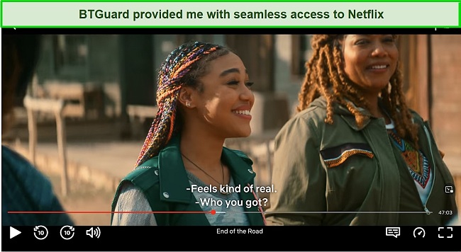 Captura de pantalla de Btguard desbloqueando Netflix