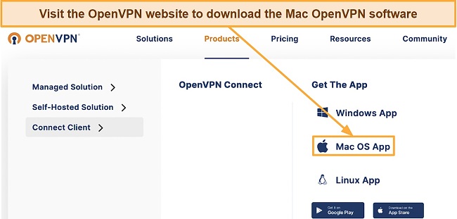 Screenshot of the download page for OpenVPN Connect setup files