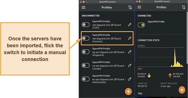 Screenshot showing OpenVPN's connection interface