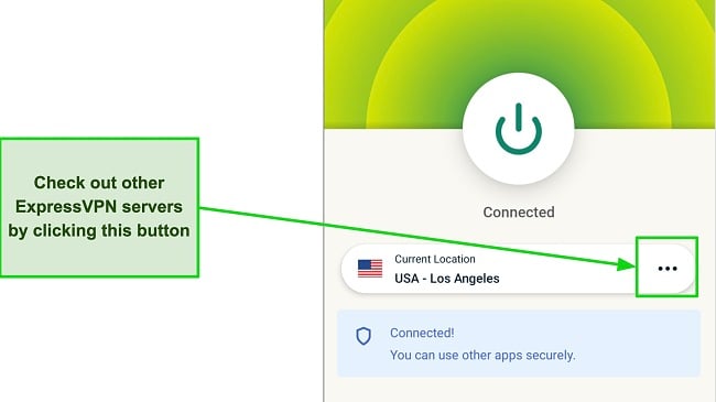 Screenshot of ExpressVPN connected to a server.