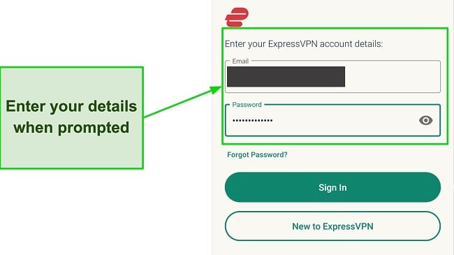 A screenshot of ExpressVPN's sign in page.