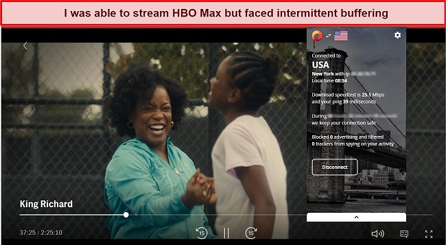 Screenshot of streaming HBO Max with DotVPN