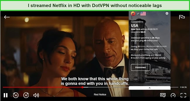Screenshot of streaming Netflix with DotVPN