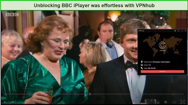 Screenshot of VPNhub unblocking BBC iPlayer