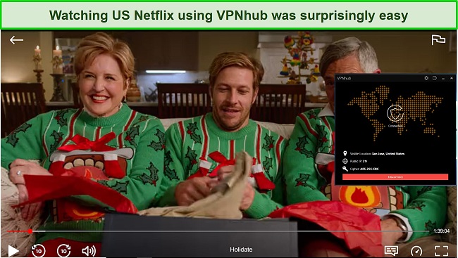 Screenshot of VPNhub unblocking US Netflix