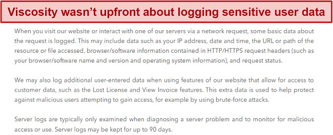 Screenshot of Viscosity’s Privacy PolicyAlt text: Screenshot of Viscosity’s Privacy Policy