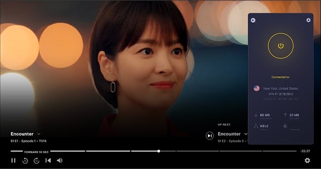 Capture d'écran de Encounter en cours de lecture pendant que CyberGhost est connecté à un serveur aux États-Unis