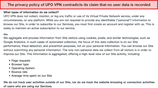 Screenshot of an excerpt from Private Tunnel's privacy policy