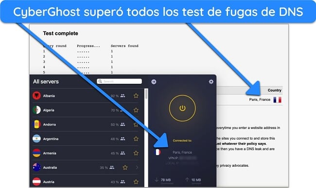 Máscara con texto sobre cómo acceder a Binance, CyberGhost y realizar una prueba de fuga de DNS