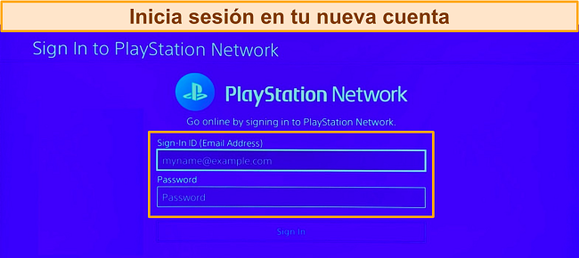 Captura de pantalla de la pantalla de inicio de sesión de la cuenta de PlayStation Network