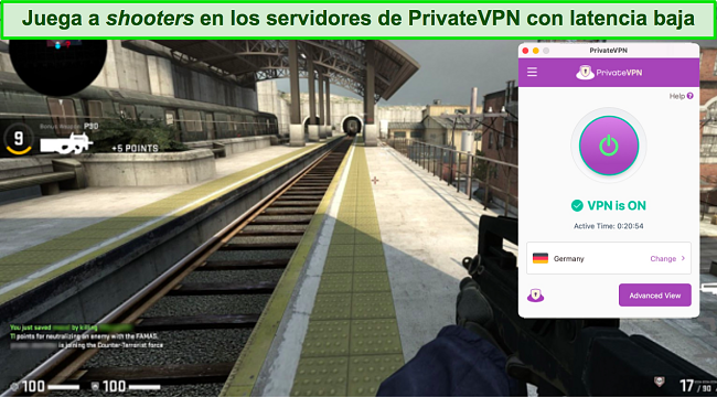 Capturas de pantalla de Counter-Strike: Global Offensive mientras PrivateVPN está conectado a un servidor en Alemania
