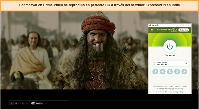 Captura de pantalla de ExpressVPN desbloqueando Amazon Prime Video