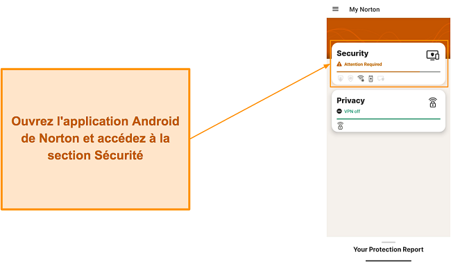 Interface de l'application Android de Norton