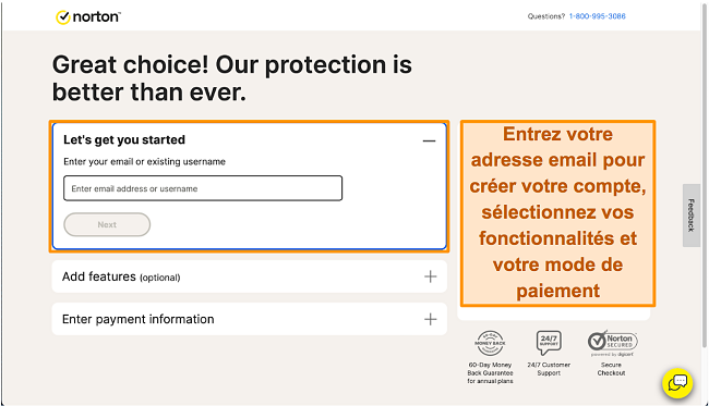 Création de compte sur le site Norton