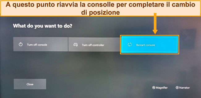 Screenshot del completamento della modifica della posizione di Xbox riavviando