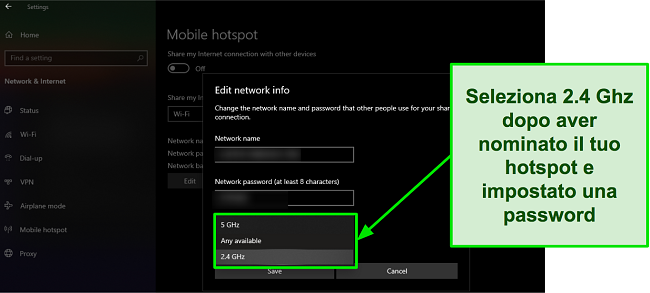 Screenshot del pop-up "Modifica informazioni di rete" su Windows