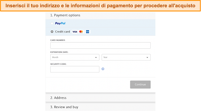 Screenshot della pagina di pagamento di Avira