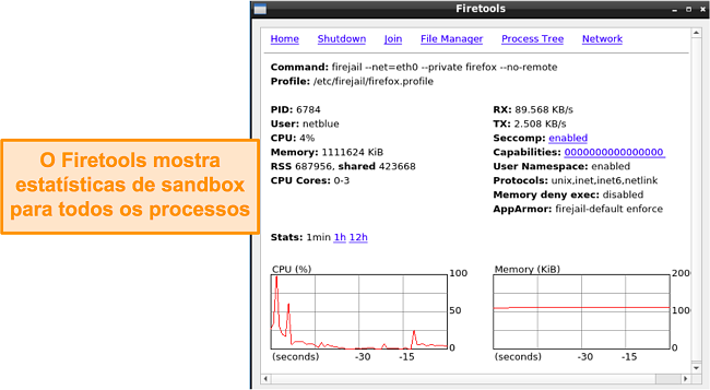 Captura de tela da página de estatísticas do Firetools