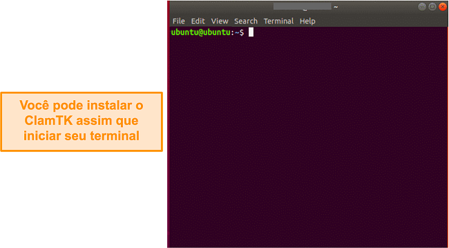 Captura de tela do terminal limpo no Ubuntu