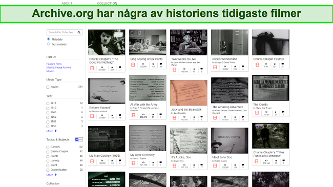 Skärmdump av alternativ för filmtitel på Archive.org