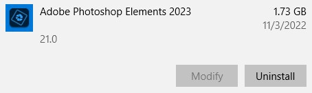 Uninstall Photoshop ELEMENTS