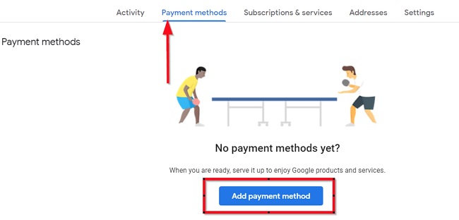 Екранна снимка за добавяне на начин на плащане в Google Pay