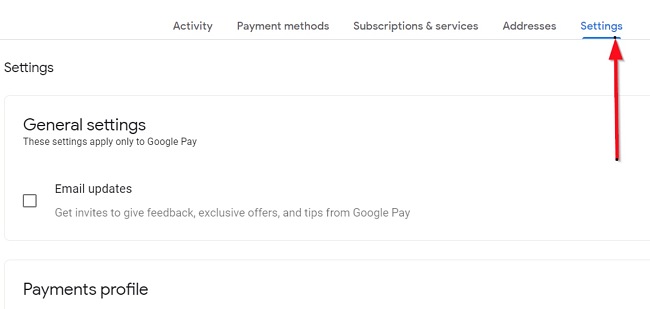 Captura de tela das configurações do Google Pay