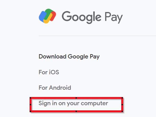 Capture d'écran de la connexion à Google Pay