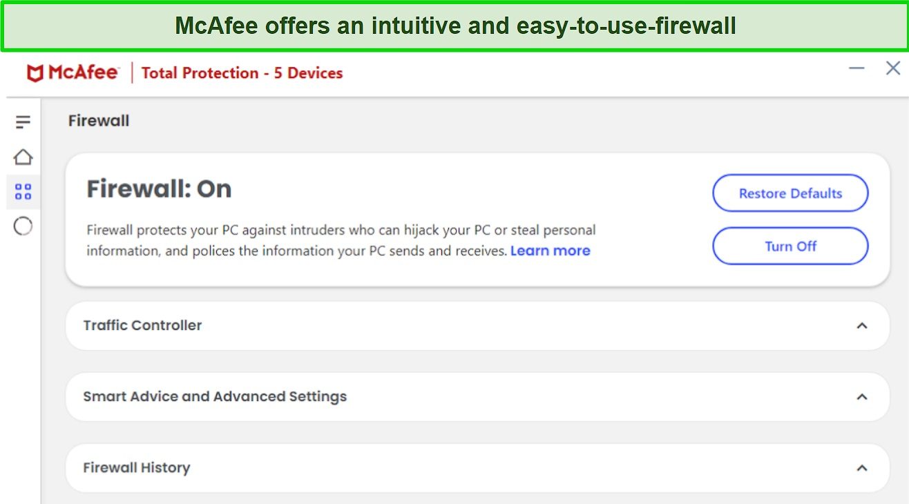 Screenshot of McAfee's intuitive firewall interface