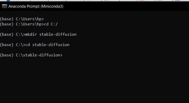Екранна снимка на Stable Diffusion Anaconda Prompt