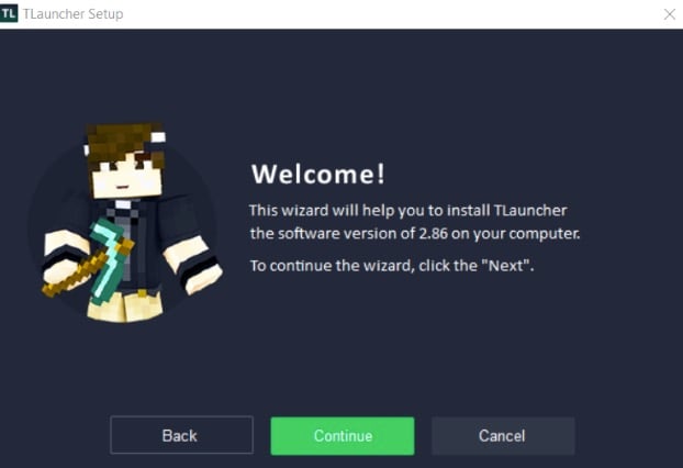 A TLauncher üdvözlőoldalának képernyőképe