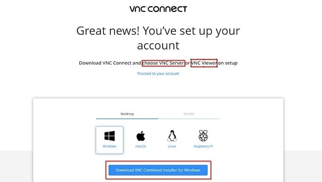 Captura de pantalla de configuración del visor VNC
