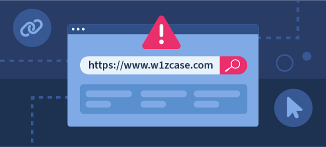 graphic showing a web browser with a fake URL.