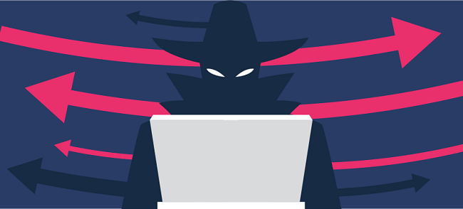 graphic of a spy using a laptop