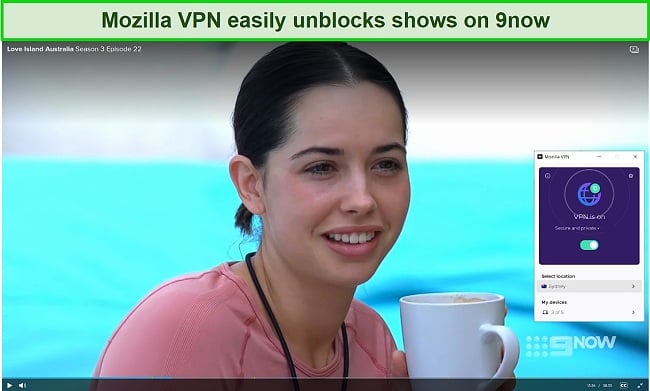 Screenshot of Mozilla VPN unblocking Love Island Australia on 9now