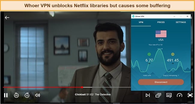 Screenshot of streaming Netflix with Whoer VPN