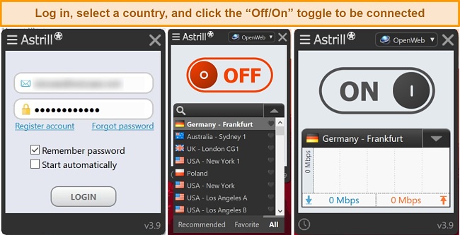 Screenshot of Astrill VPN's Windows app